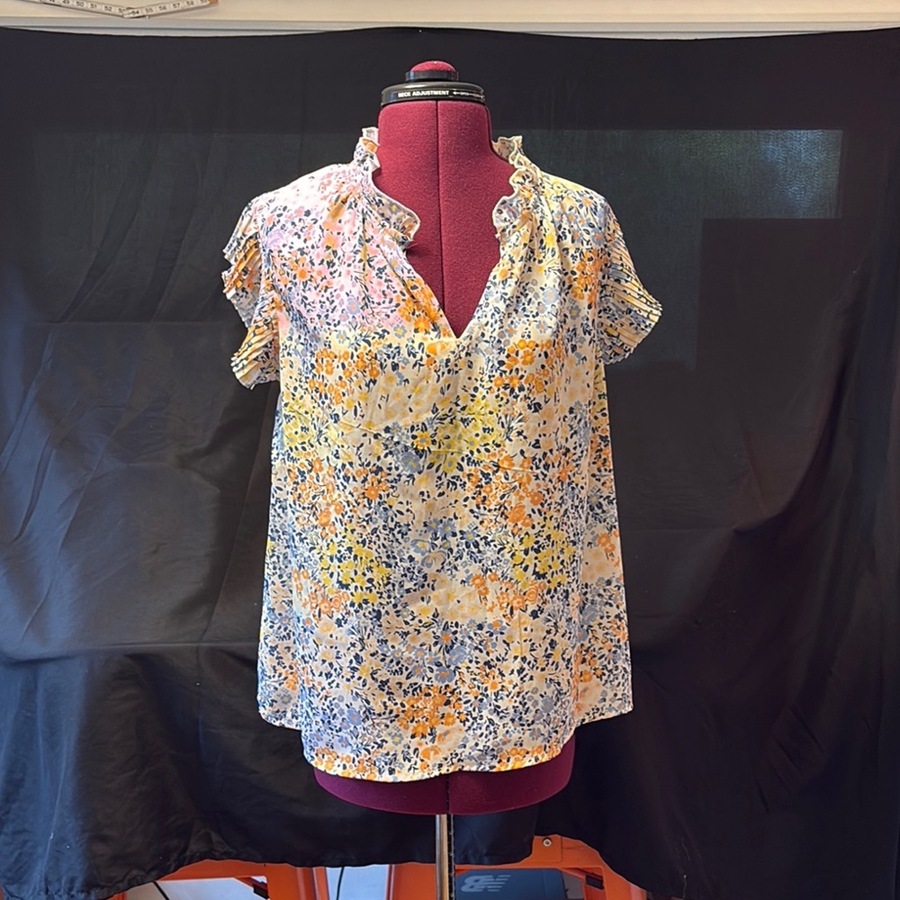 VOY Boho Floral Ruffle Sleeve Women's Top